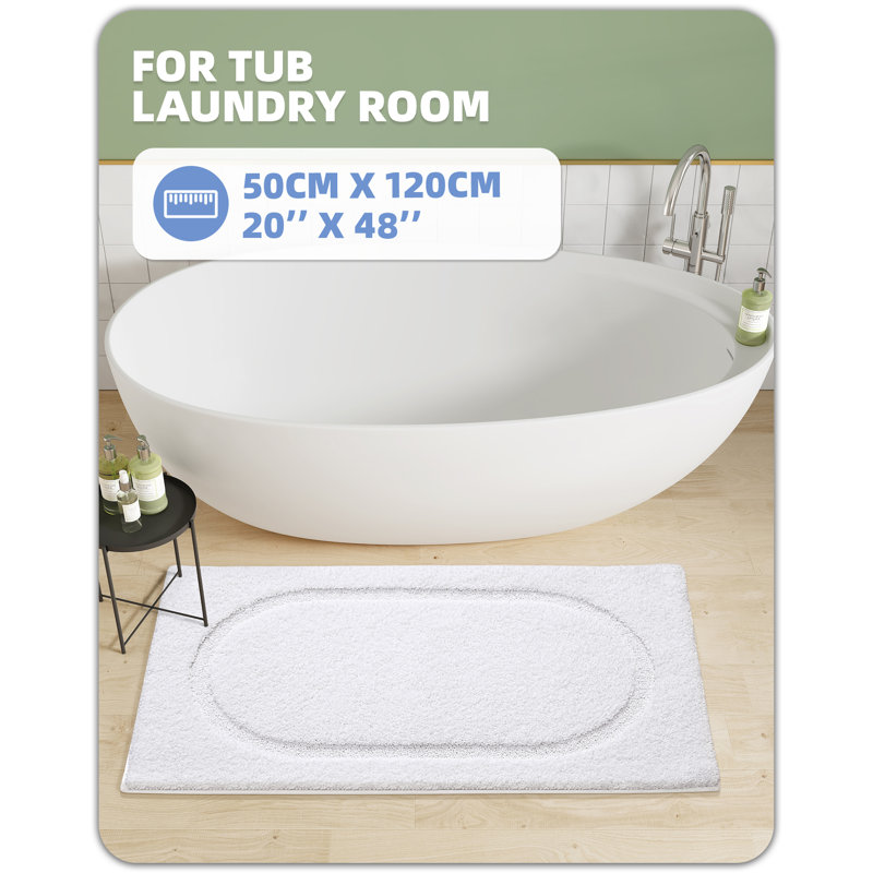 Wesleigh Non-Slip Bath Rug, 20" W x 47" L, White