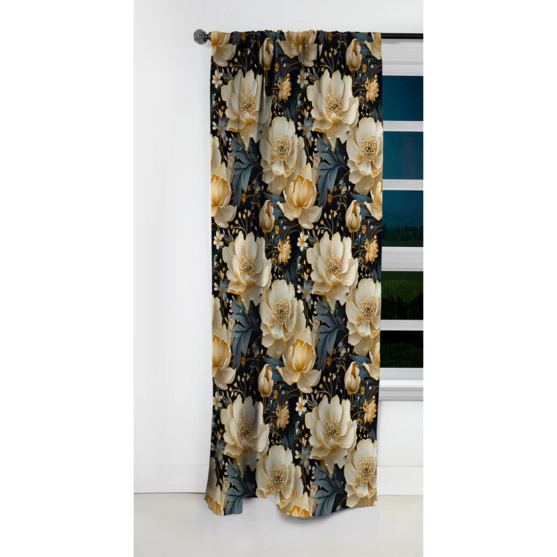 Luxueux motif floral doré et gris I - Rideau à motif floral - Rideau occultant - 1 panneau, L 52 po x L 108 po