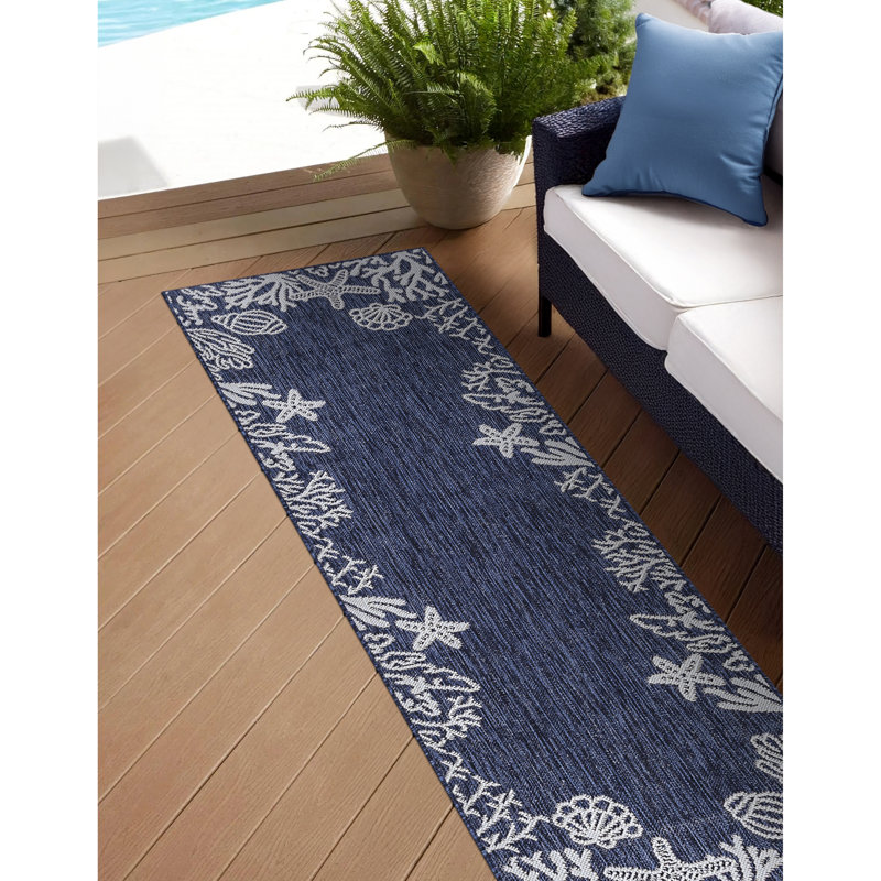 Tapis d'intérieur / extérieur bleu marine Seraphine, Tapis de couloir 2 pi 8 po x 9 pi 10 po