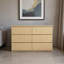 Commode 6 tiroirs en bois naturel: Commode élégante pour chambre à coucher, couloir, entrée et salon