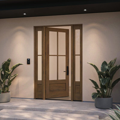 G7504-SW-96 | 96" Single Door, + 2xSidelites RTA Prehung Exterior, SDL 4 Lite, 3/4 Lite, 1 Panel, Unfinished Mahogany Wood
