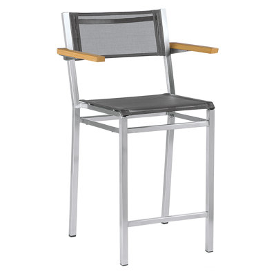 Equinox Sling Counter Stool with Teak Arms