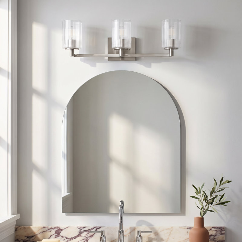Keta Luisa bath wall sconce with clear fluted glass shades, 3, Brushed Steel