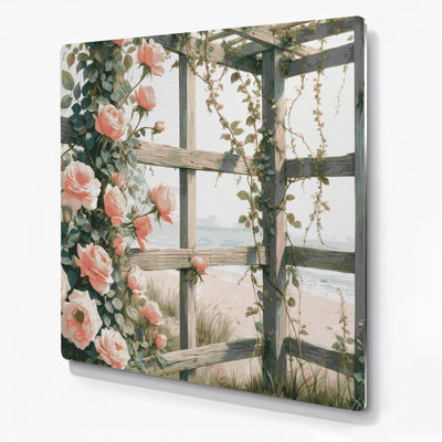 Art mural gris en métal Coastal Beach Rose