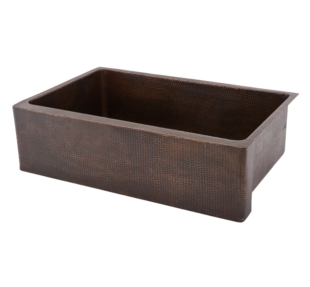 33" Hammered Copper Kitchen Apron Single Basin Sink with Matching Drain, and Accessories Premier Copper Products 