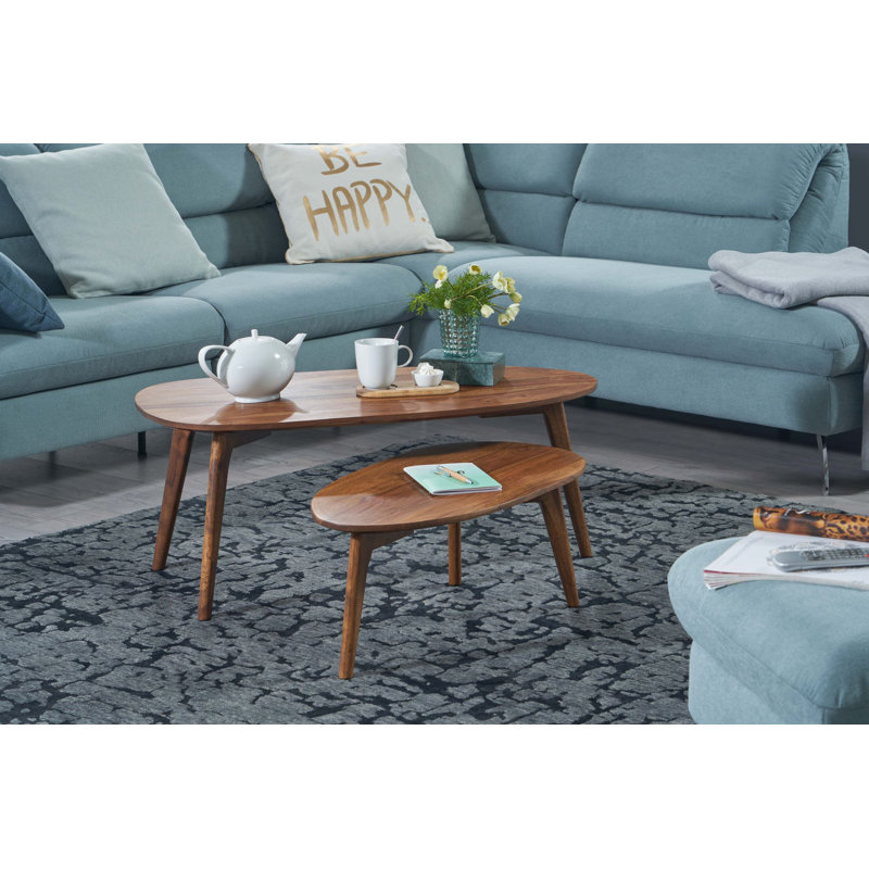 Macau Solid Wood Three Leg Coffee Table, Brown