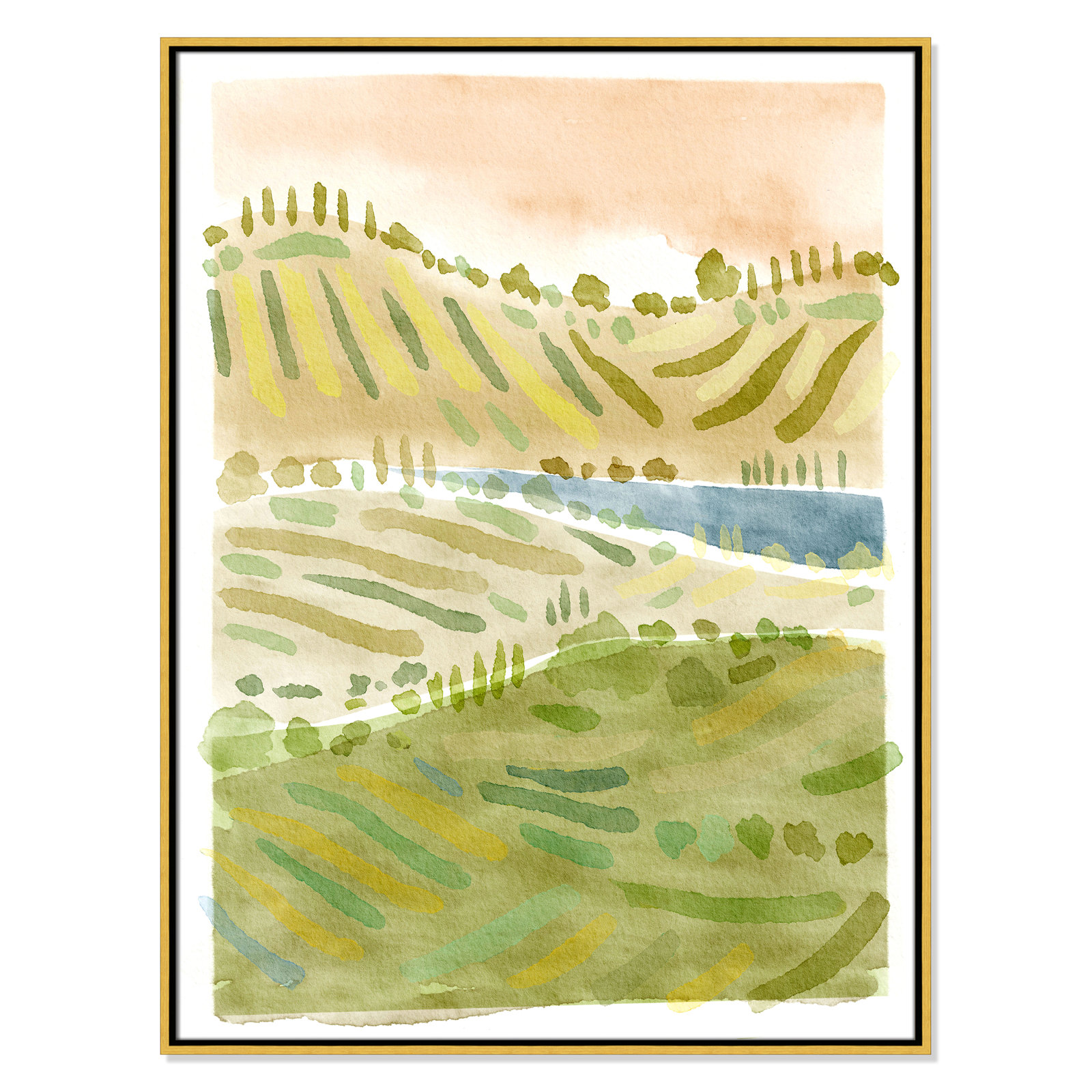 Tuscan Countryside Print, No Mat, 41.5" H x 31.5" W x 2" D, Gold Floater Framed Canvas