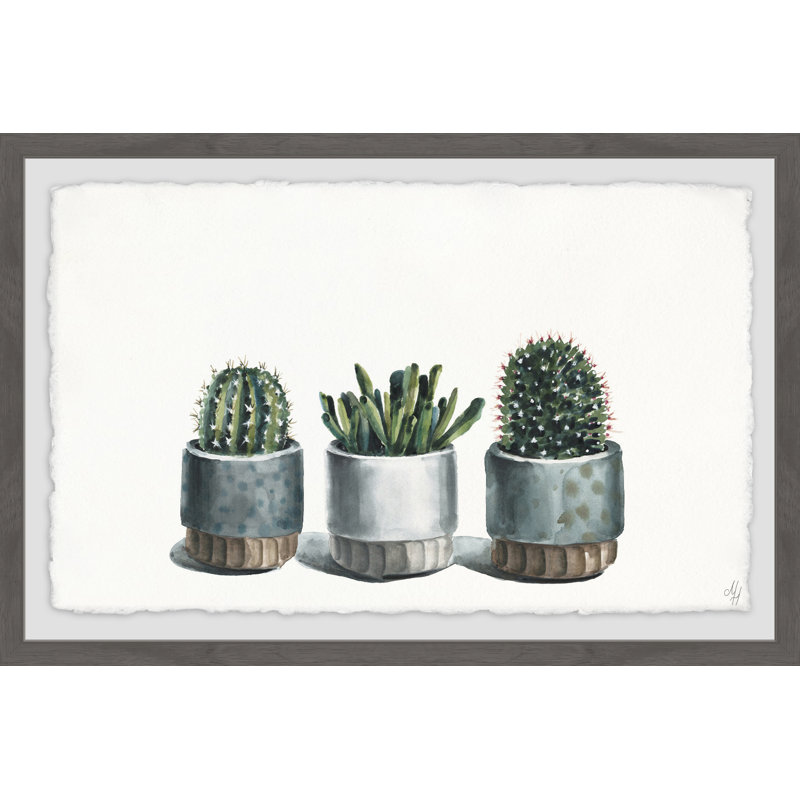 Trio Succulents - Single Picture Frame Painting, 38cm H x 45cm W 