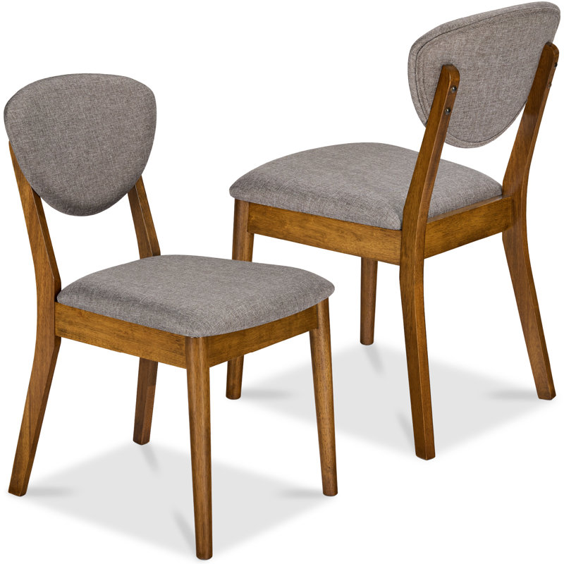 2-Piece Mid-Century Modern Wood & Upholstered Dining Chair Set, Gray, Walnut