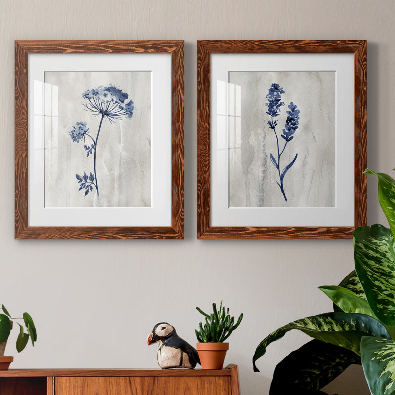 «Indigo Botanical I», ensemble de 2 reproductions d'impressions, Impression encadrée avec passe-partout, H 24 po x l 36 po