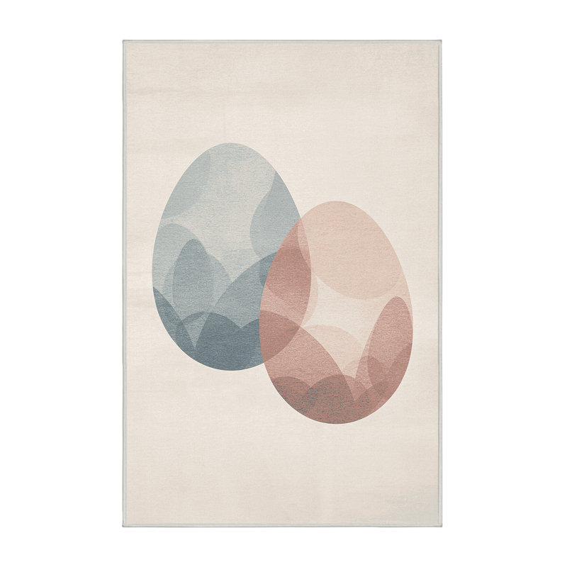 Soft Plush Fessler Easter Modern & Contemporary Abstract Area Rug in Beige – White Binding, 2x3