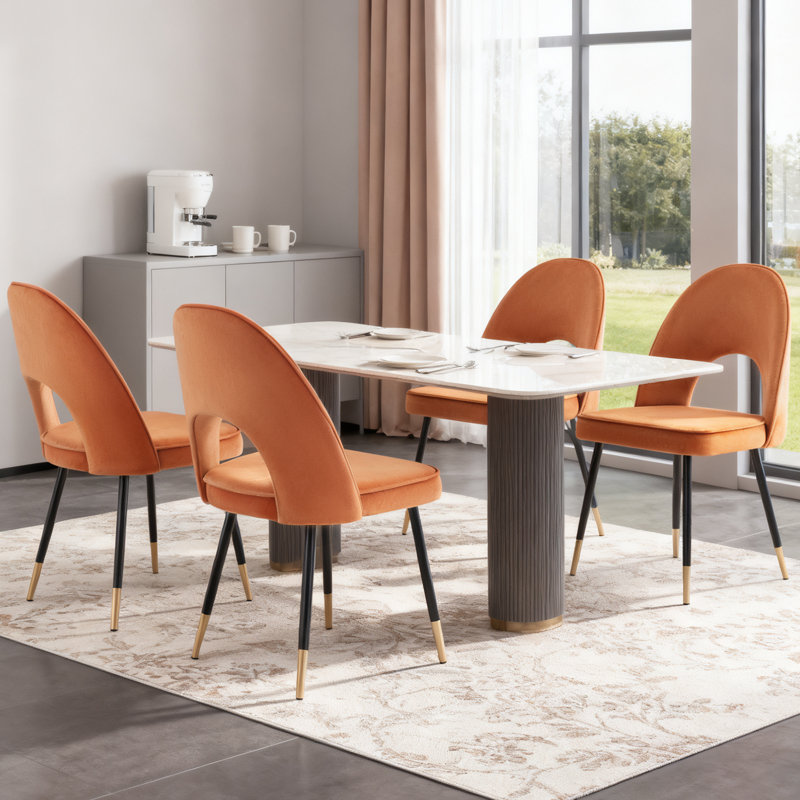 Zackery Velvet Upholstered Dining Chair Parsons, Orange, 4