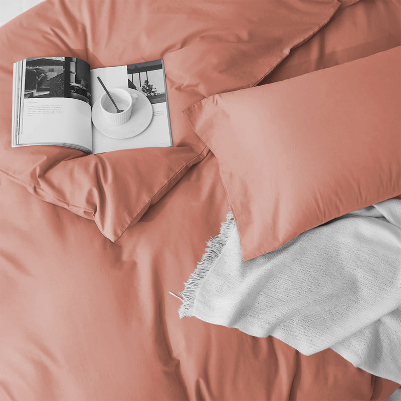  Ultra Soft Microfibre 200 TC Reversible Duvet Cover Set with Pillow Cases, King Duvet Cover + 2 King Shams, Peach