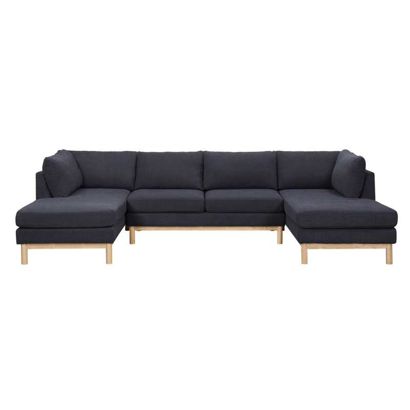 Elegant Black Sectional With 63.94" Depth & Solid Wood Legs U-Shape 33.62" Product Height Trim