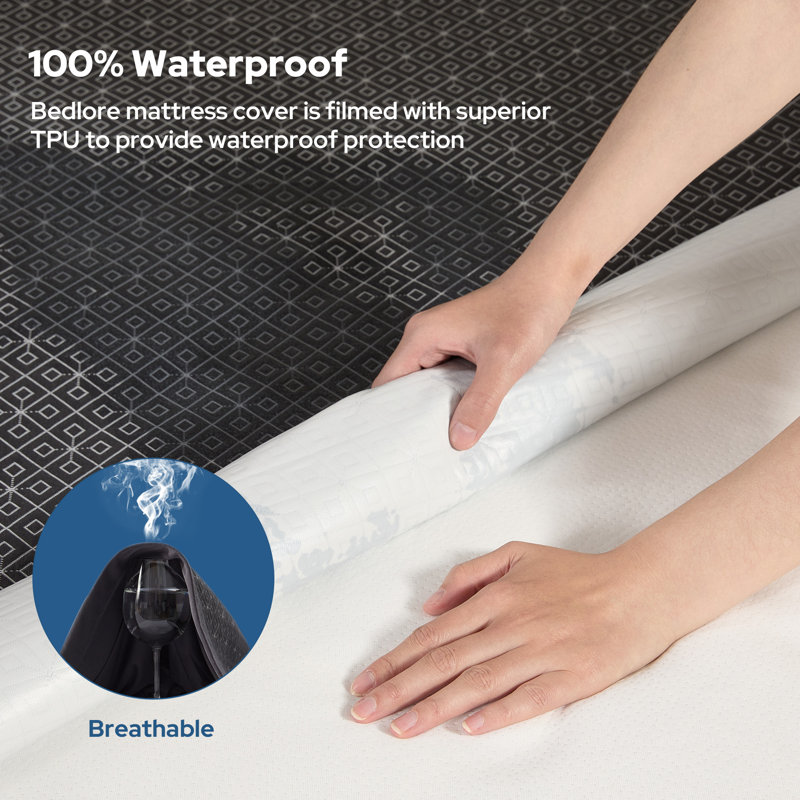 Housse de protection pour matelas imperméable et silencieuse George Oliver, Gris, Simple TG