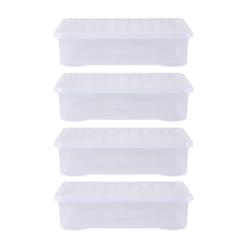 Wham Crystal 46L Plastic Storage Box Pack of 4 Clear