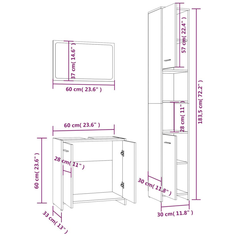 Reginia Bathroom Storage Furniture Set, Grey Sonoma