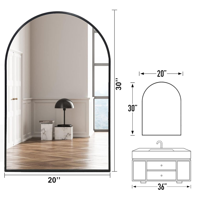 Kolodny Aluminum Arch Wall Mirror, 20" x 30", Black