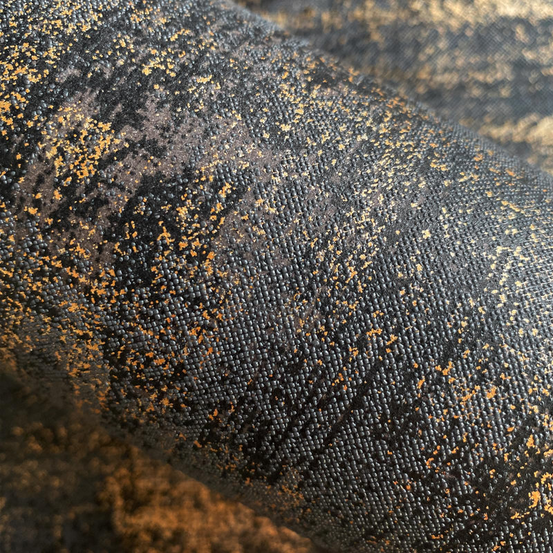 Papier peint noir foncé et or texturé - motif métallique rétro, papier peint auto-adhésif, non tissé, 17,3 po x 473 po