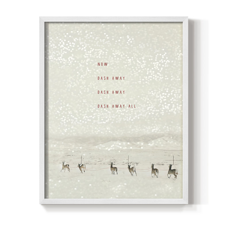 Deer Dashing Framed Print - Solid Wood, 11" H x 9" W, White