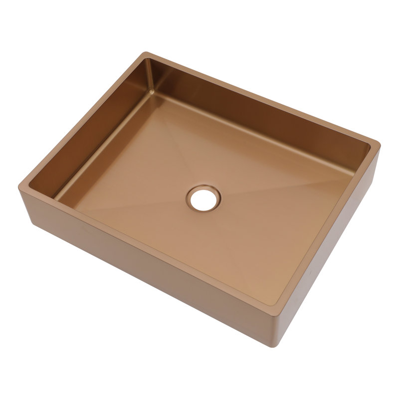Lavabo de salle de bain rectangulaire en acier inoxydable 19 "x 15" avec bonde escamotable, Or rose