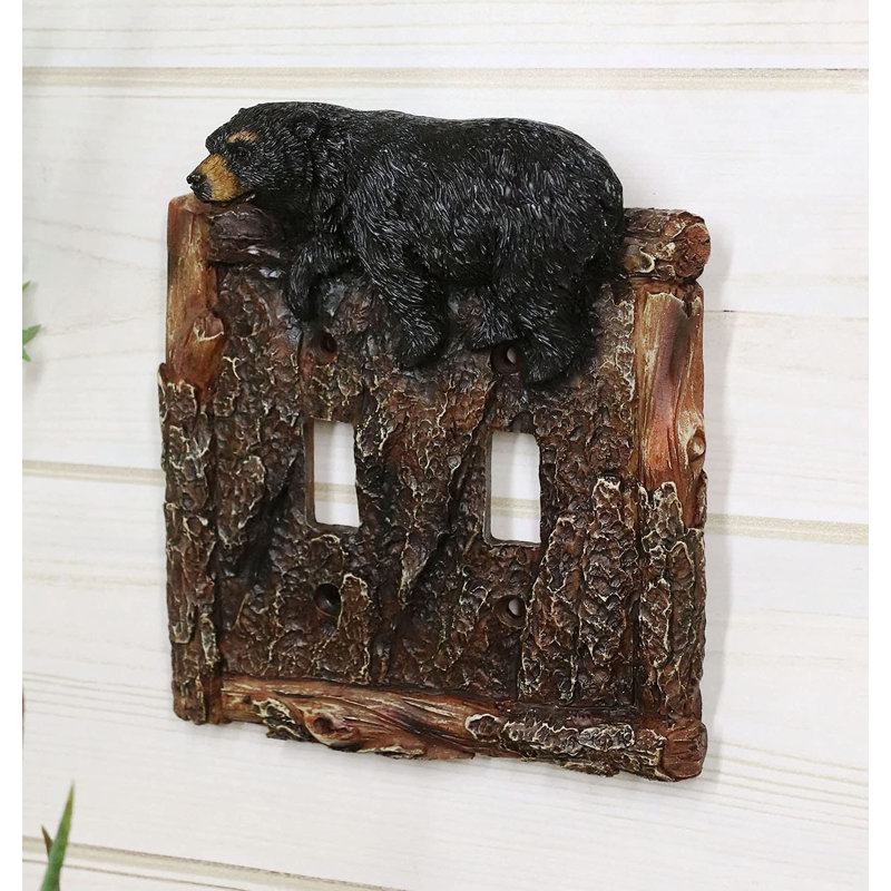 Ebros  Set Of 2 Novelty Woodland Rustic Forest Black Bear By Rustic Tree Bark Electrical Wall Li