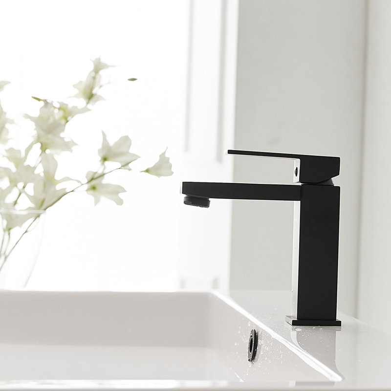 Robinet de salle de bain monocorps et monocommande avec bonde, Noir mat