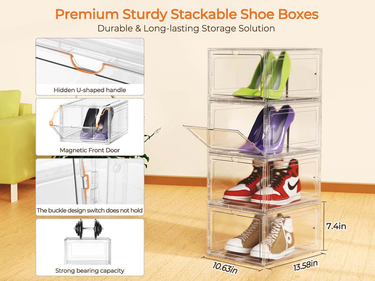 Rebrilliant 4Pack Thick & Hard Sturdy Shoe Storage Boxes – Large ...