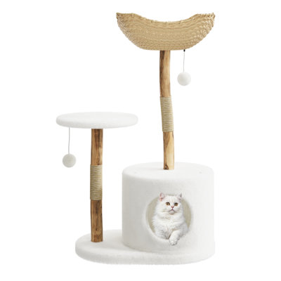 Modern Cat Tree Tower, Cat Scratching Post with Bed for Indoor Cats with Natural Wicker Condo