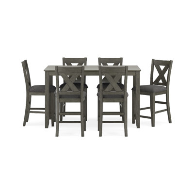 Caity 7Pc Counter Height Dining Table Set With 6 Chairs, Gray Wash