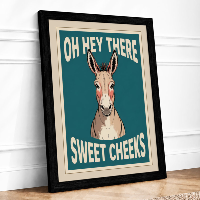 Sweet Cheeks Donkey Retro - Framed Print, A4 - 29.7 x 21.0 cm, Black