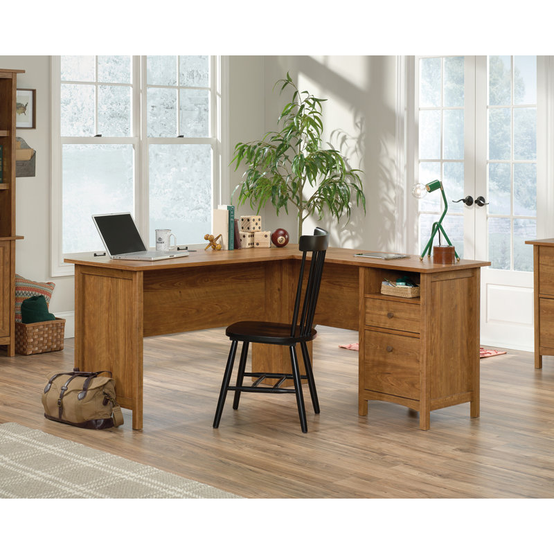 Prairie Cherry L-Shaped Executive Desk with File Storage