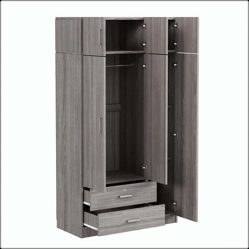 Armoire 3 portes avec miroir, 2 tiroirs et armoire supérieure