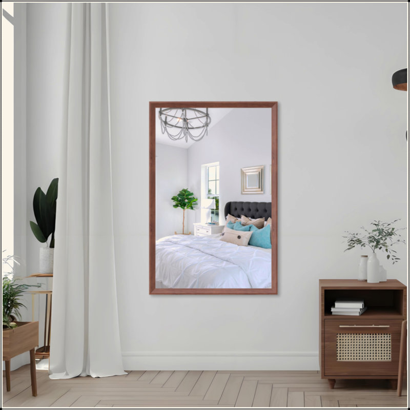 Miroir de salle de bain rectangulaire surdimensionné moderne pour salle de bain, 48 po x 32 po, Noyer