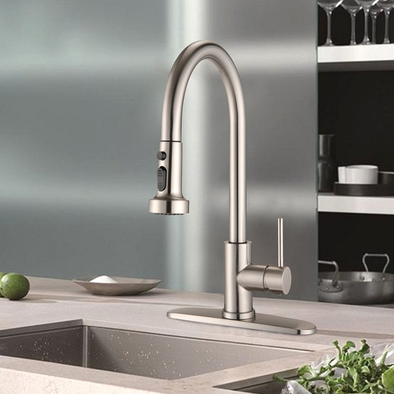 Stainless Steel Pull Down Kitchen Faucet With Sprayer, Brushed Nickel
