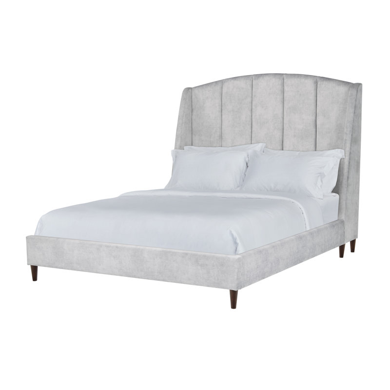 Zayne Upholstered Wingback Platform Bed, Light Gray, Queen