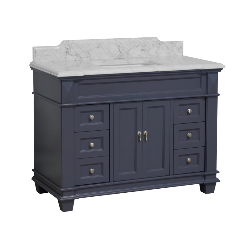 Ensemble de meuble-lavabo simple 48 po Ensa, Marbre de Carrare, Gris marine