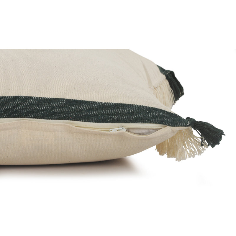 Contemporary Color Block Fringed 100% Cotton Decorative Throw Pillow, Polyester/Polyfill