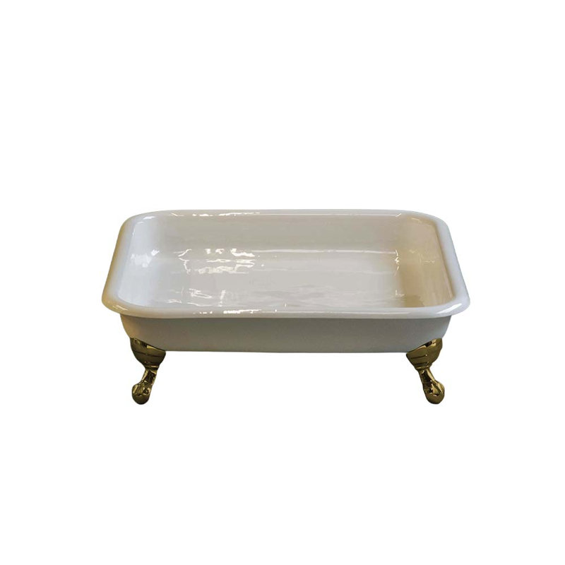 The Panorama 42-Inch Cast Iron Square Shower Pan with Tub Legs Strom Living, Supercoat Brass