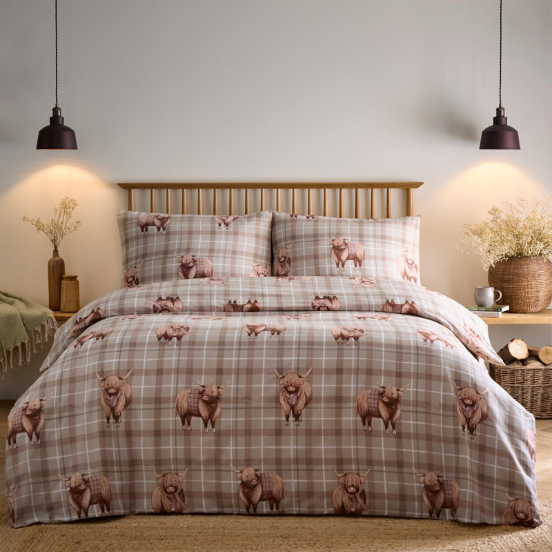 Portfolio Home Highland Cow Natural Bedding Set, Double Duvet Cover Set + 2 Standard Pillowcases
