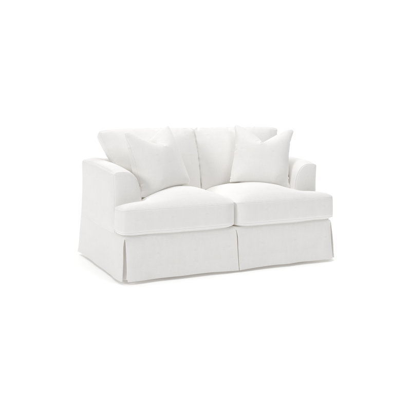 Lucia 65.5" Recessed Arm Slipcovered Loveseat, Drusky Moonglow Sustain® Basketweave