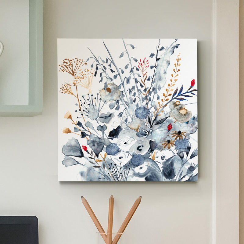 «Indigo & Ochre I», reproduction d'art sur toile tendue, H 10 po x l 10 po x P 1,5 po