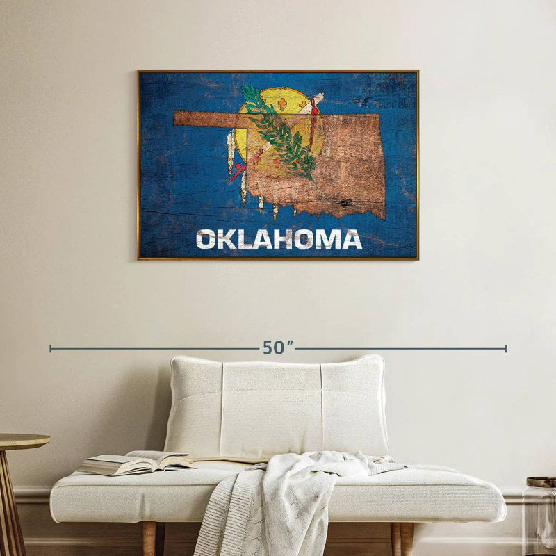 Carte de l'État sur le drapeau de l'Oklahoma, Cadre flottant doré, 37 po x 25 po