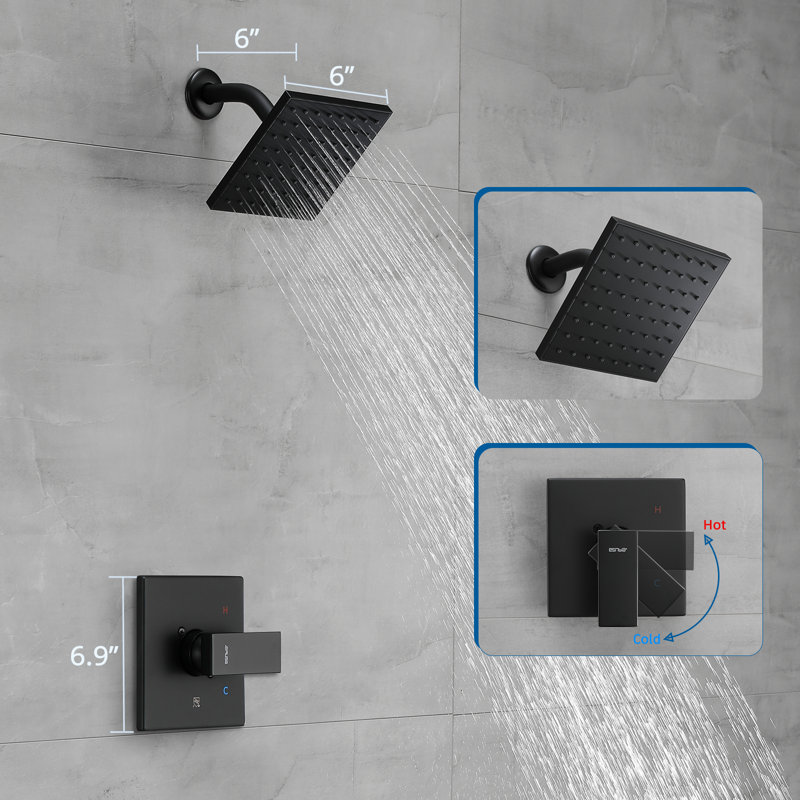 Matte Black Brass Rain Shower Faucet Set with Valve