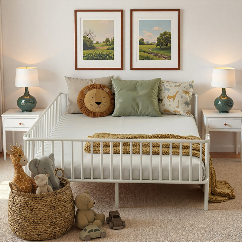 Metal Daybed With Reinforced Slat Support And Sturdy Metal Construction, Full, White