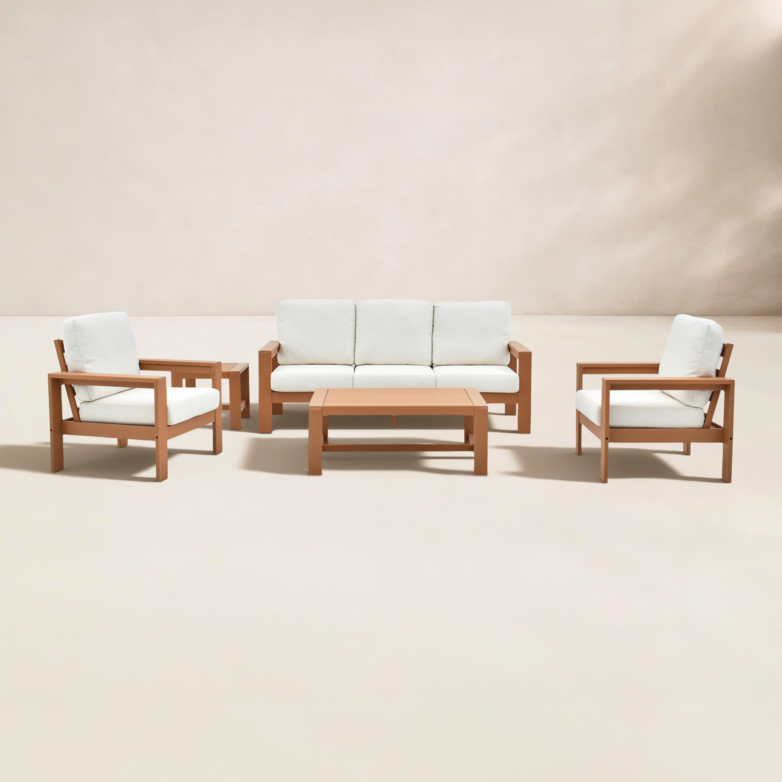 Madrid Wood 5 - Person Patio Conversation Set with Cushions