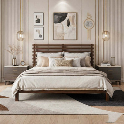 Solid Wood Bed Frame with Headboard