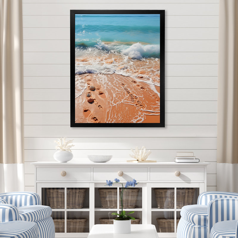 Eavan " Beach Footprints In The ", Black Picture Framed, 20" H x 12" W x 1" D