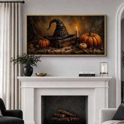 «Witch Hat», art de la nature morte citrouille, photos de vestibule, impression sur toile encadrée, 3 pièces, 24 po x 36 po x 3 pièces