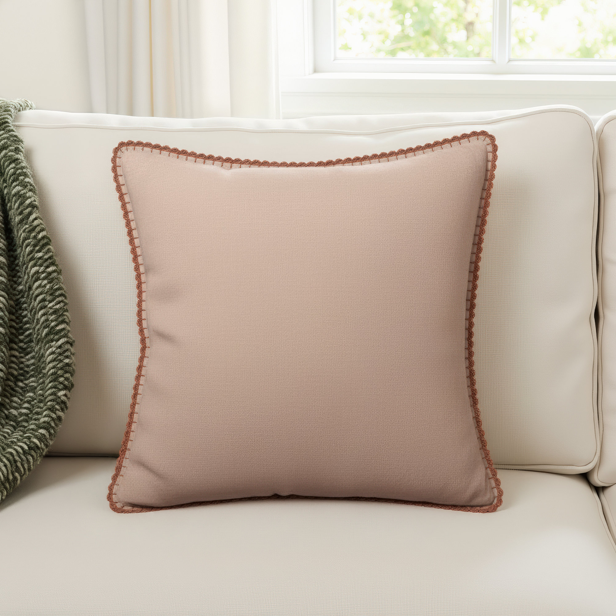 Stokes Embroidered Linen Throw Pillow, Terra, 22" x 22", Pillow Cover Only